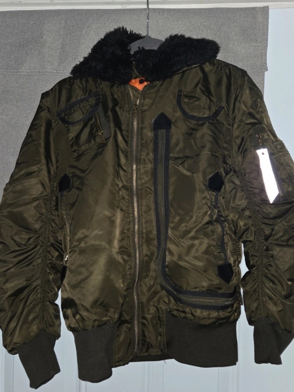American Stitch Olive Bomber Jacket with Black Faux Fur Collar